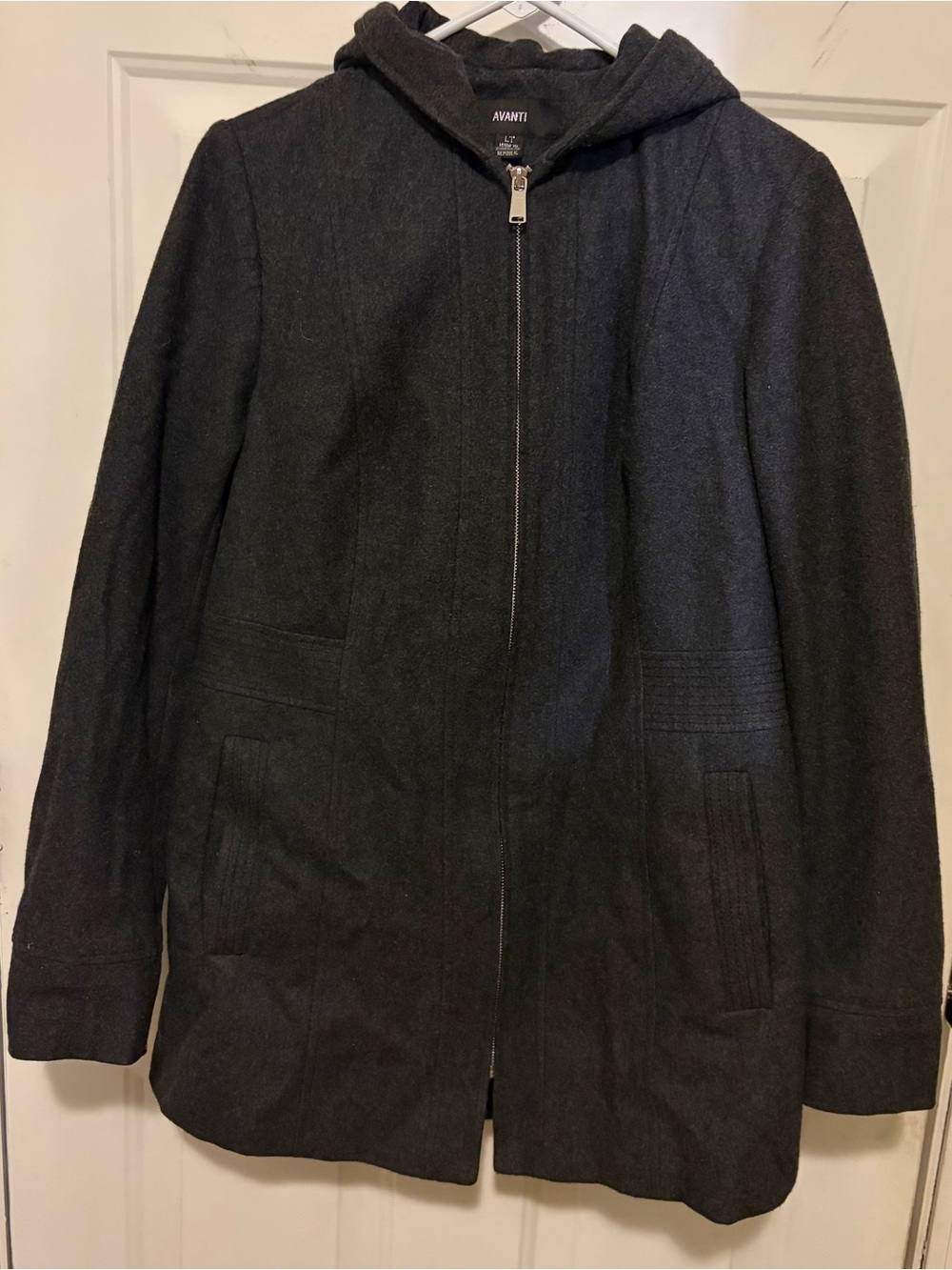 Avanti Women's Charcoal Gray Wool Hooded Blend Pea Coat Size Large